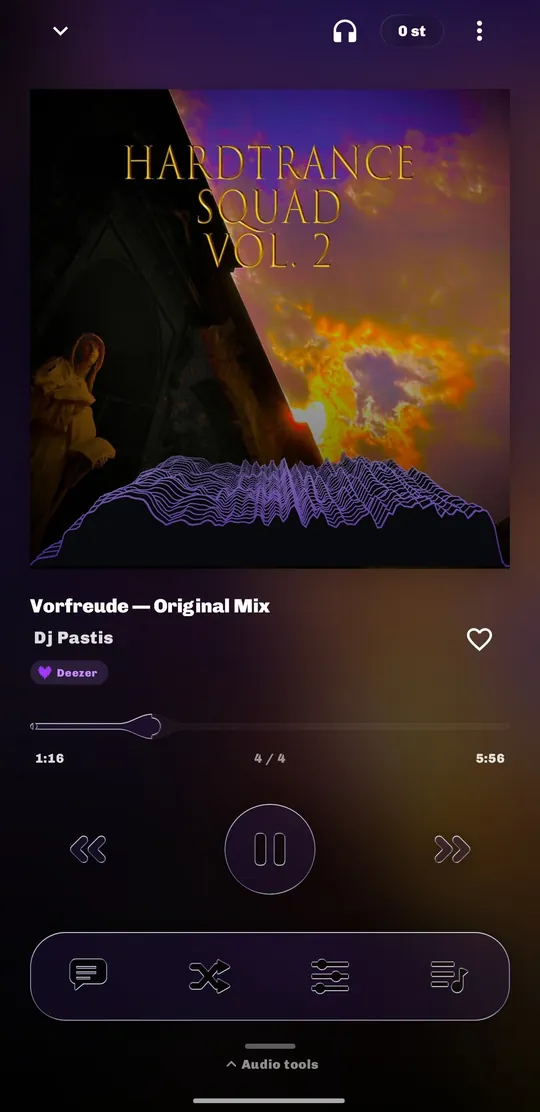 Der Player mit einem Spektrum-Wasserfall über dem Albumcover.
